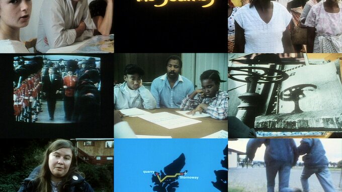 A grid of stills from the film The Journey by Peter Watkins.