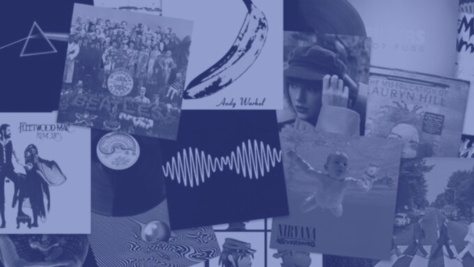 A collage of vinyl album covers.