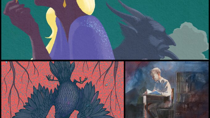 Three illustrations from book covers