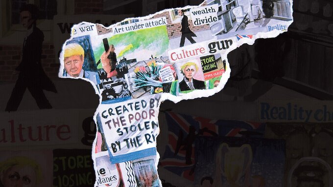 A collage of newspapers showing various headlines.