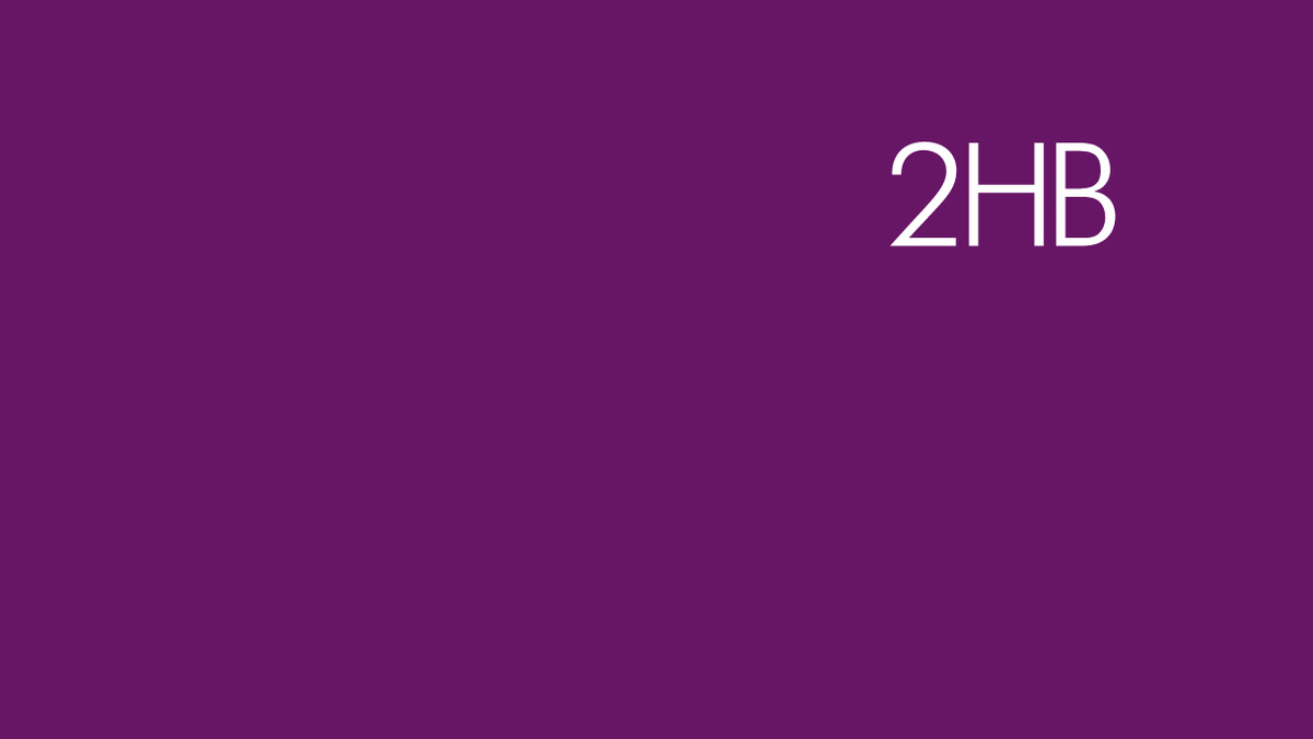A purple square with "2HB" written in the right-hand corner.