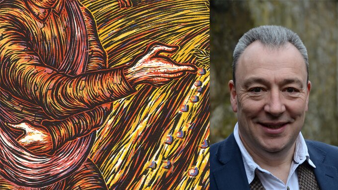 A picture of Jim Carruth is superimposed beside an illustration of two hands.