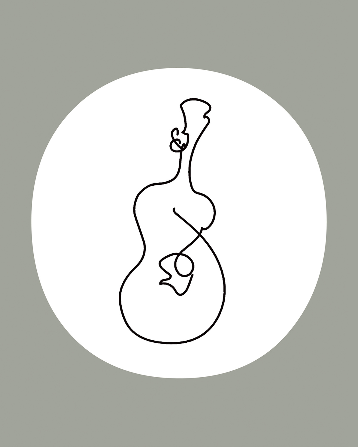 A line drawing doodle resembling a guitar.