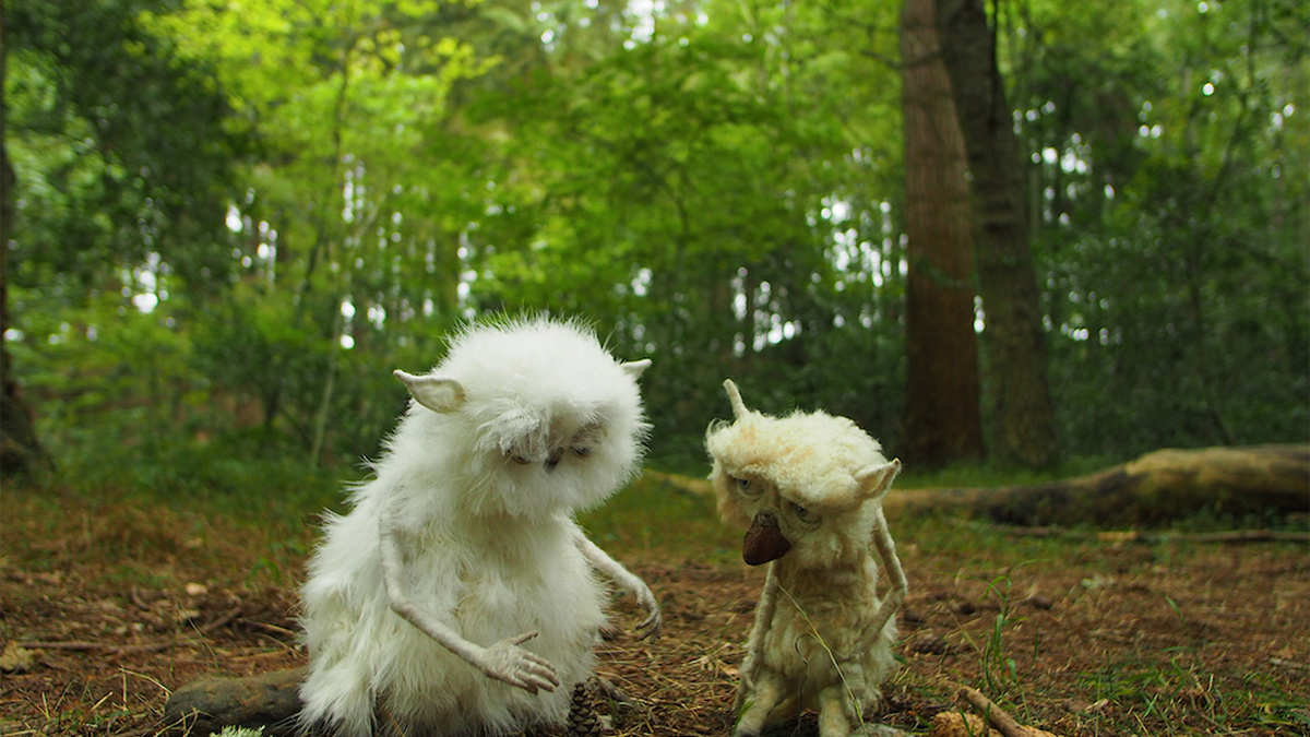 Strange, owl-like, woodland creatures confering in the forest