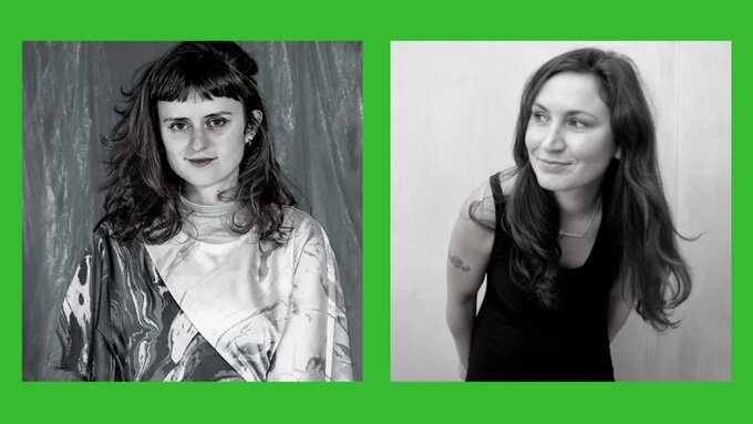 TTwo black and white photographs of Maria Sledmere and Dr Samantha Walton against a green background.