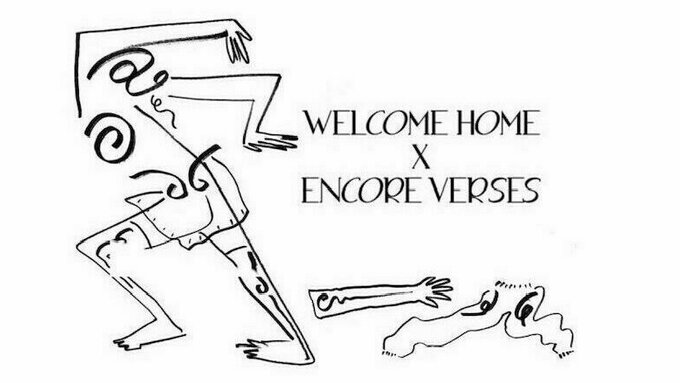 An abstract drawing of a human figure with the the text "Welcome Home & Encore Versus"