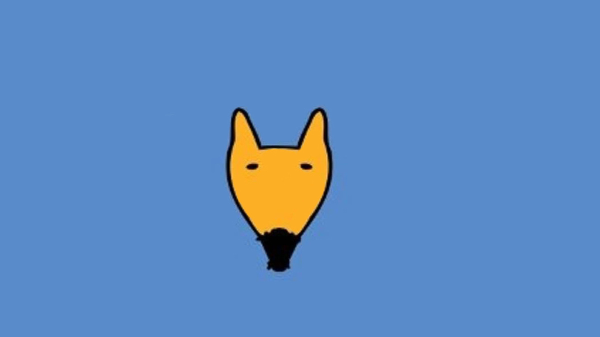 A very simple cartoon of a blue and orange animal, perhaps a dog or cat