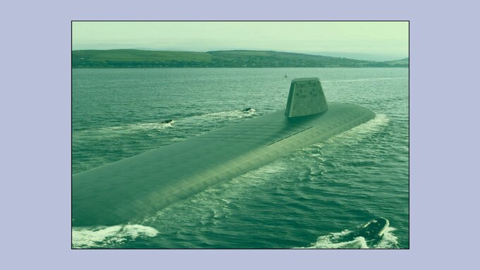 Picture of a submarine in the water.