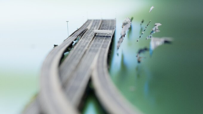 An abstract and deconstructed image of the M8 motorway.