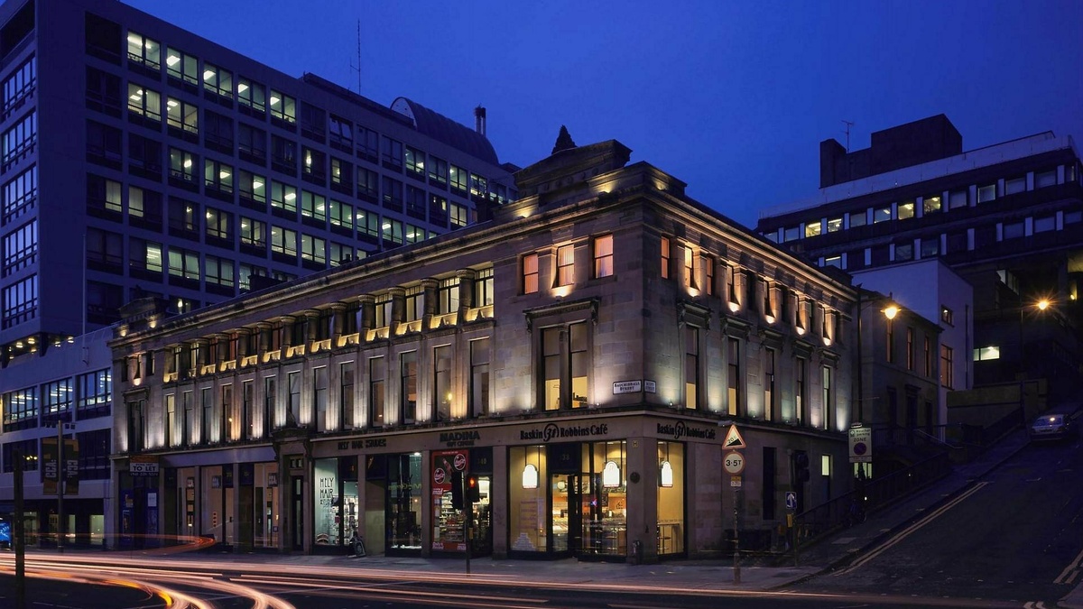 A time lapsed photo of CCA at night