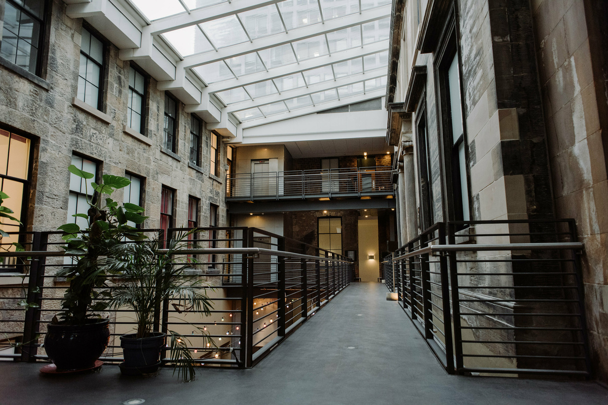 A view of the balcony within CCA the Georgian villa exterior wall is visible on the right hand side.