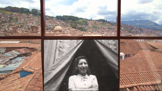 Julia Chambi archival portrait, with the city of Cuzco in the background.