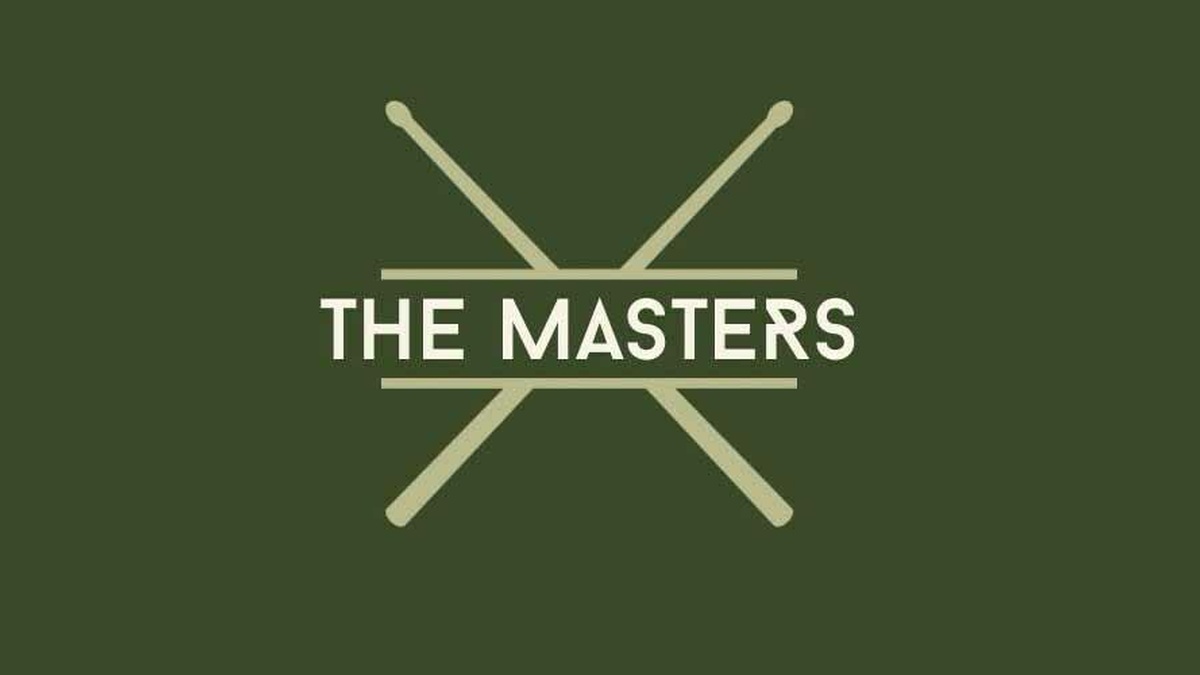 A graphic with crossed drum sticks and text that reads "The Masters".