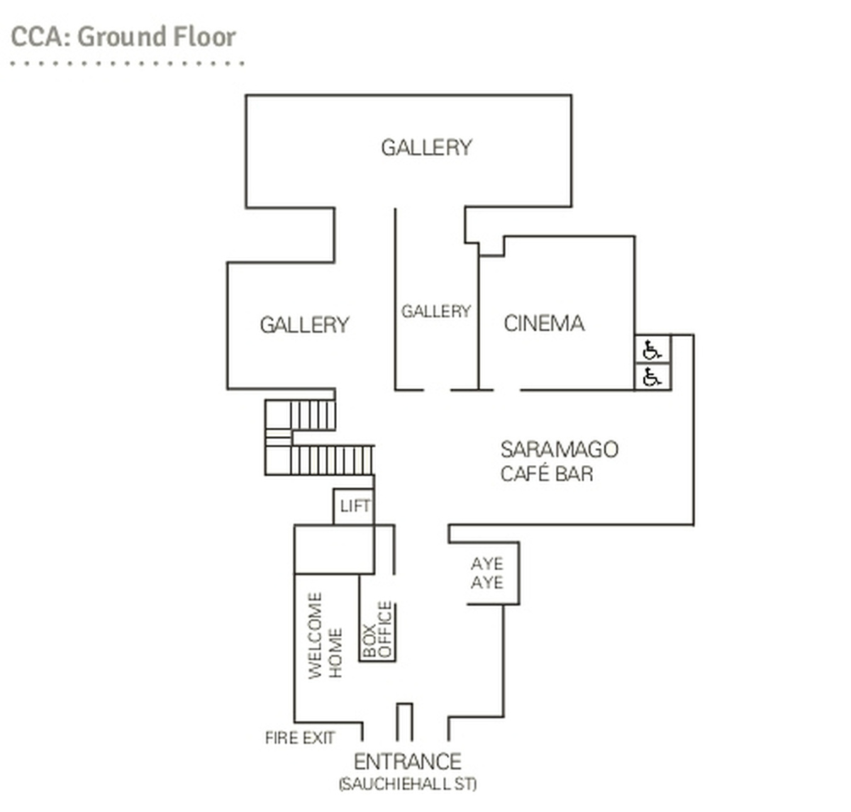 A line map of the CCA ground floor.