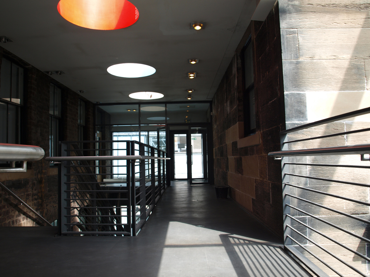 A photograph of the second floor walkway at CCA