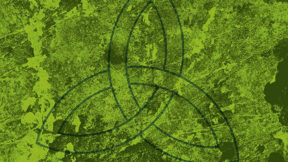 A green image with a curved symbol in black.