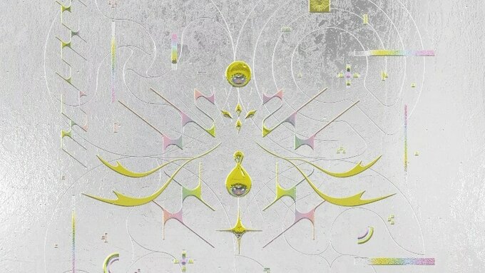 A silver image with a golden circular pattern.